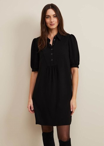 Phase Eight Claudia Button Swing Dress Black USA | 0954326-VW